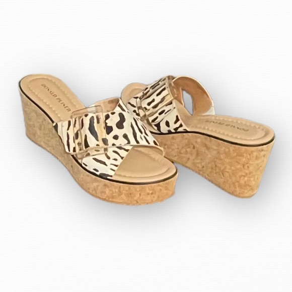 Donald J. Pliner Shoes - DONALD PLINER Illiad Leopard Calfskin Leather & Cork Platform Wedge Sandals
